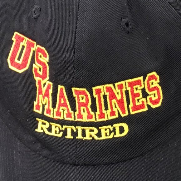 U.S. Marines Retired Embroidered Black Hat Adjustable Buckle Vented Unisex - Picture 4 of 8